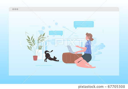 woman using laptop remote work quarantine isolation chat bubble communication concept 67705308
