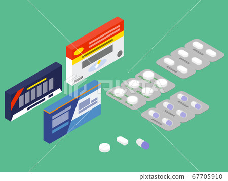 Cold medicine isometric illustration set 67705910