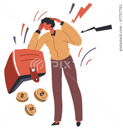 Depressed man losing savings or invested money vector 67707761