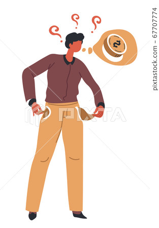 Unemployed male character with no money left in pockets Unemployed male character with no money left in pockets 67707774