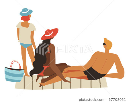 Family relaxing by seaside, parents and kid on resort Family relaxing by seaside, parents and kid on resort 67708031