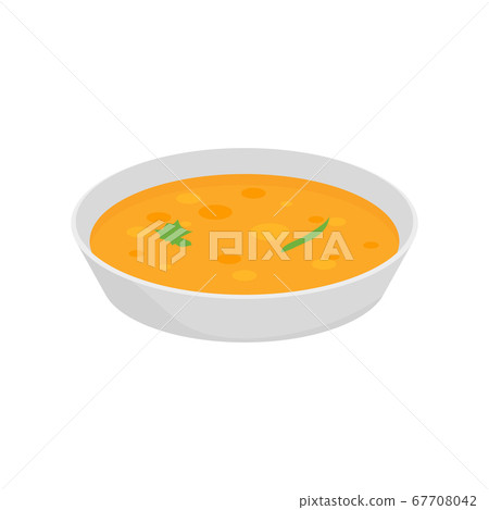 Soup chicken dish with onion. Bowl soup vector plate cook isolated cartoon meal icon Soup chicken dish with onion. Bowl soup vector plate cook isolated cartoon meal icon 67708042