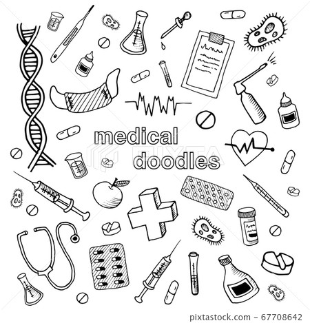 Medical Doodles. Hand Drawn Medicine Icon Set.... - Stock Illustration ...