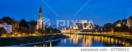 Salzburg city evening panorama 67709013