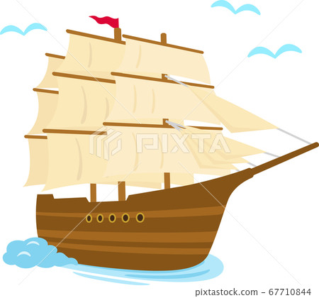 Wooden sailboat going by the sea 67710844