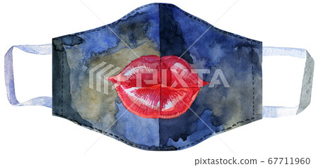 Medical protective black mask with red lips on white background, Prevent Coronavirus, protection factor for virus. 67711960