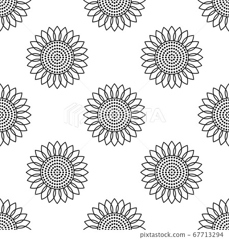 Sunflowers. Vector seamless pattern. Simple flat style. Abstract black elements on a white background. For backdrops decoration, banners, packings, textiles, paper, fabrics, and more creatives designs 67713294