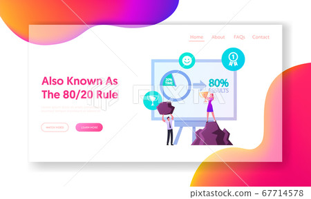 Pareto Law Landing Page Template. 20 Percent Efforts Giving 80 Percent Result. Tiny Business Characters at Huge Computer 67714578
