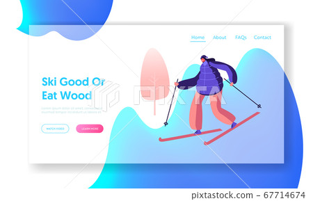 Girl Riding Downhills by Skis Website Landing Page. Winter Sports Activity and Sparetime. Young Woman Skiing in Mountains Resort or Public Park Area Web Page Banner. Cartoon Flat Vector Illustration 67714674