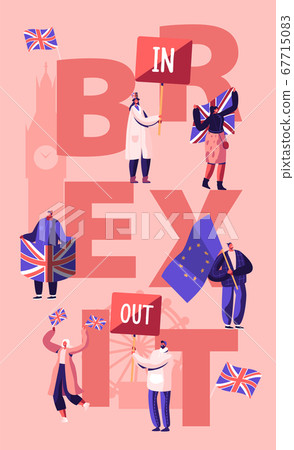 United Kingdom Politics Concept. People with Britain and European Union Flags. Brexit and Anti Brexit Supporters on Demonstration Poster, Banner, Flyer, Brochure. Cartoon Flat Vector Illustration United Kingdom Politics Concept. People with Britain and European Union Flags. Brexit and Anti Brexit Supporters on Demonstration Poster, Banner, Flyer, Brochure. Cartoon Flat Vector Illustration 67715083