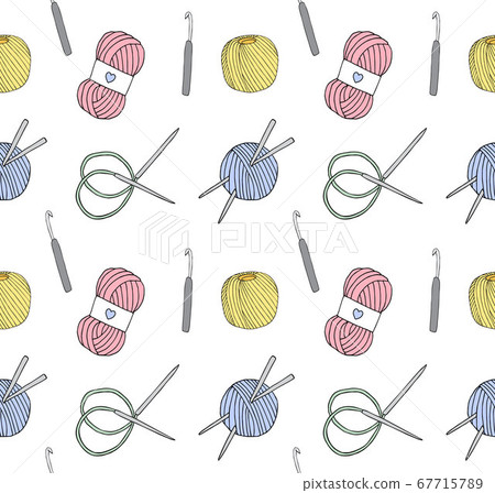Vector seamless pattern of knit thread and needle - Stock Illustration ...