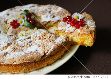 Homemade Apple pie with nuts and red currants.Texture or background 67717125