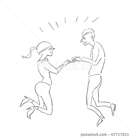 Men and women rejoice while holding hands and jumping 67717833