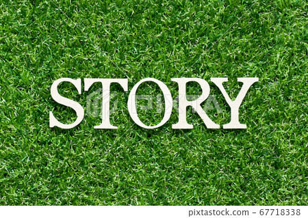 Wood alphabet letter in word story on artificial green grass background 67718338