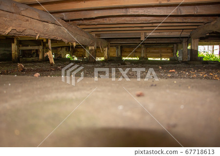 Underfloor of an old folk house damaged by termites Underfloor of an old folk house damaged by termites 67718613