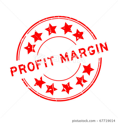 Grunge red profit margin word with star icon round rubber seal stamp on white background 67719014