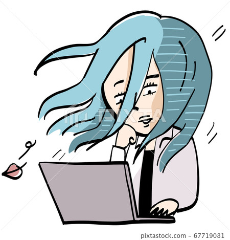 Blue-haired woman twilight in front of a PC Blue-haired woman twilight in front of a PC 67719081