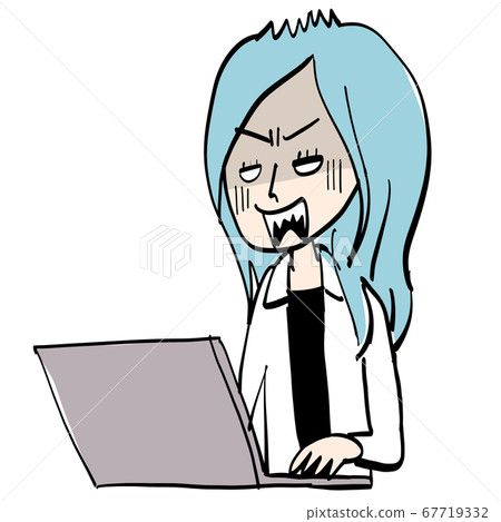 藍髮女人在電腦前臉色蒼白 67719332