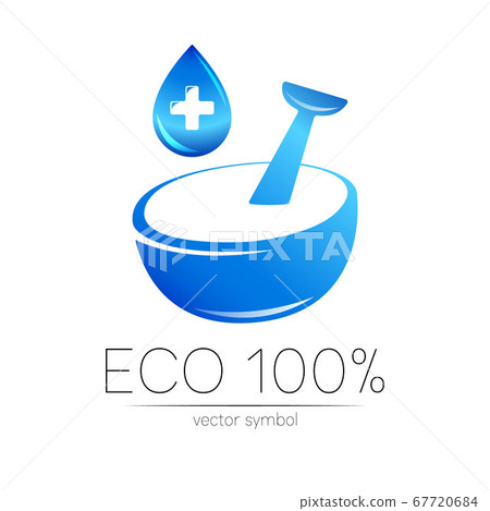 Vector mortar and pestle blue symbol logo with cross and drop. Ecology icon concept for medicine, vegetarian, therapy, pharmacology and business. Organic sign illustration. Modern logotype or label. Vector mortar and pestle blue symbol logo with cross and drop. Ecology icon concept for medicine, vegetarian, therapy, pharmacology and business. Organic sign illustration. Modern logotype or label. 67720684