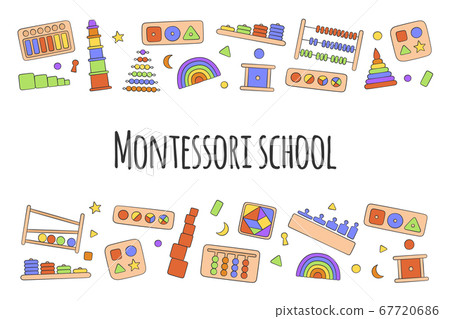 Hand drawn kid toys for Montessori games. Education logic toys for preschool children. Hand drawn kid toys for Montessori games. Education logic toys for preschool children. 67720686