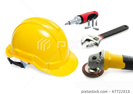 safety helmet and tools on white safety helmet and tools on white 67722818