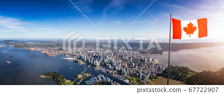Downtown Vancouver, British Columbia, Canada. Canadian National Flag Overlay. Downtown Vancouver, British Columbia, Canada. Canadian National Flag Overlay. 67722907