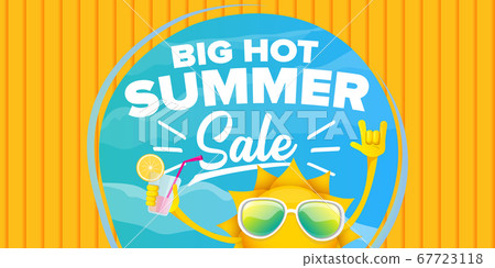 summer sale cartoon horizontal web banner or vector label with happy sun character wearing sunglasses and holding cocktail isolated on horizontal background summer sale cartoon horizontal web banner or vector label with happy sun character wearing sunglasses and holding cocktail isolated on horizontal background 67723118