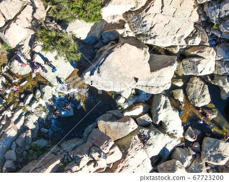 Aerial view of Los Penasquitos Canyon Preserve with the creek waterfall, San Diego 67723200