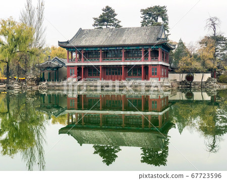 Little pavilions next the lake inside the Imperial Summer Palace of The Mountain Resort in Chengde. Little pavilions next the lake inside the Imperial Summer Palace of The Mountain Resort in Chengde. 67723596