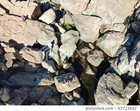 Aerial view of Los Penasquitos Canyon Preserve with the creek waterfall, San Diego Aerial view of Los Penasquitos Canyon Preserve with the creek waterfall, San Diego 67723682