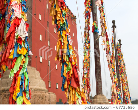 Buddhist color prayer flags at The Putuo Zongcheng Buddhist Temple, Chengde, China 67723686