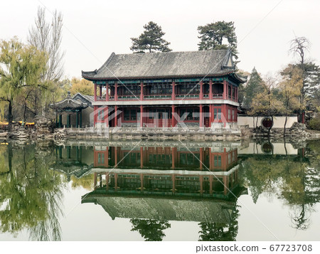 Little pavilions next the lake inside the Imperial Summer Palace of The Mountain Resort in Chengde. 67723708
