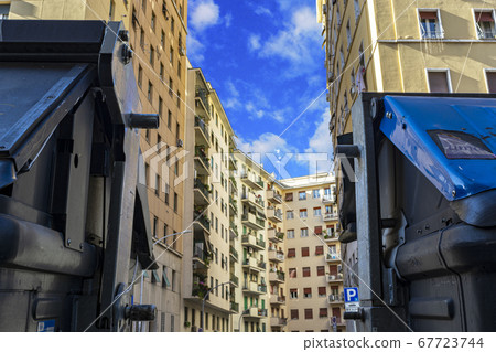 apartment buildings in the big city. View from below. blue sky, high-rise house 67723744