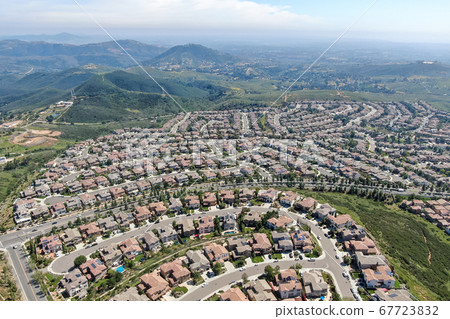 Aerial view of upper middle class neighborhood around Double Peak Park in San Marcos Aerial view of upper middle class neighborhood around Double Peak Park in San Marcos 67723832