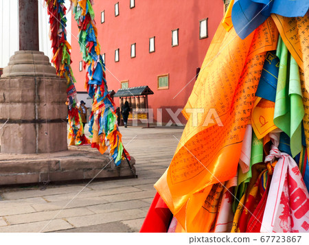 Buddhist color prayer flags at The Putuo Zongcheng Buddhist Temple, Chengde, China 67723867