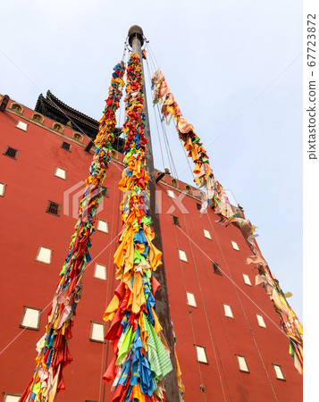 Buddhist color prayer flags at The Putuo Zongcheng Buddhist Temple, Chengde, China Buddhist color prayer flags at The Putuo Zongcheng Buddhist Temple, Chengde, China 67723872