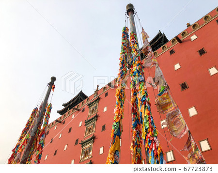 Buddhist color prayer flags at The Putuo Zongcheng Buddhist Temple, Chengde, China 67723873