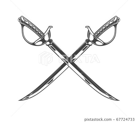 Vintage monochrome crossed sabers illustration. Isolated vector template Vintage monochrome crossed sabers illustration. Isolated vector template 67724733