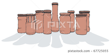 hand drawn bottles with drop shadow in front in white background, bottle art 67725055