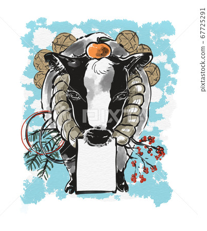 New Year's card material Beef with rice bales Character space blank New Year's card material Beef with rice bales Character space blank 67725291