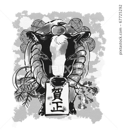 New Year's card material Beef with rice bales grayscale New Year's card material Beef with rice bales grayscale 67725292