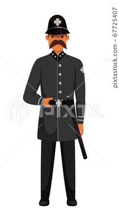 Guard man queens patrol soldier character in post. Ancient palace guardian wearing army uniform. British security guy. English surveillance. Vector illustration. Guard man queens patrol soldier character in post. Ancient palace guardian wearing army uniform. British security guy. English surveillance. Vector illustration. 67725407