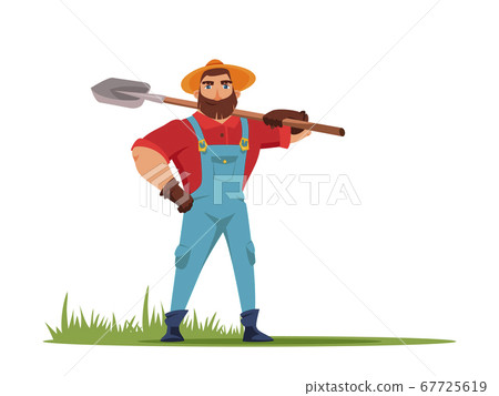 Male farmer holding shovel in hand illustration 67725619