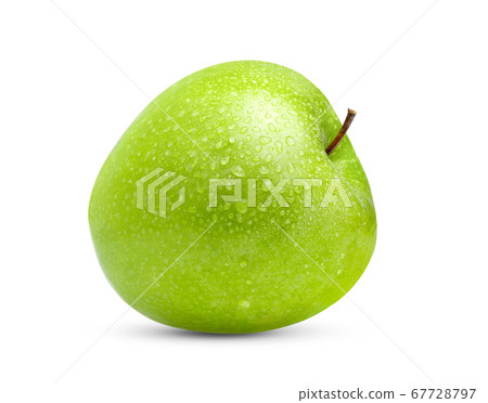 fresh green apple on white background with water 67728797