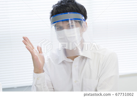 Face shield mask businessman meeting image 67731002