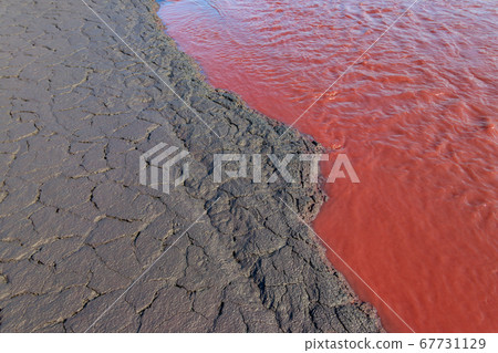 Close-up of red water polluted with iron ore waste 67731129