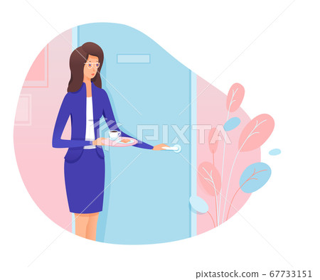 Young woman secretary bringing coffee to boss Young woman secretary bringing coffee to boss 67733151