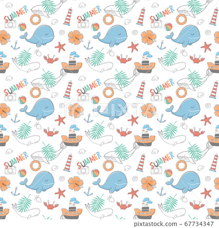 seamless pattern with summer elements - Stock Illustration [67734347 ...