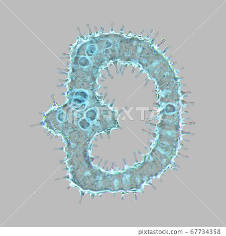 Alphabet made of virus isolated on gray background. Symbol dashcoin. 3d rendering. Covid font 67734358
