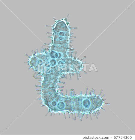 Alphabet made of virus isolated on gray background. Symbol litecoin. 3d rendering. Covid font 67734360